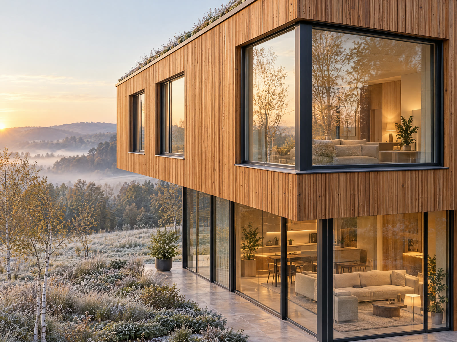 Contemporary timber-clad house with large glazing